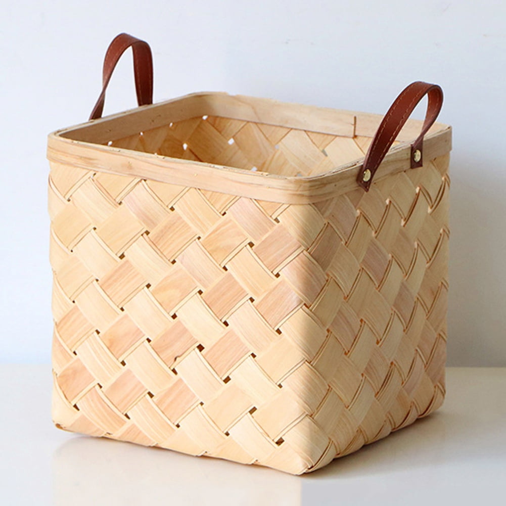 Woodchip Wooden Decorative Storage Basket with Handle, Seagrass Basket