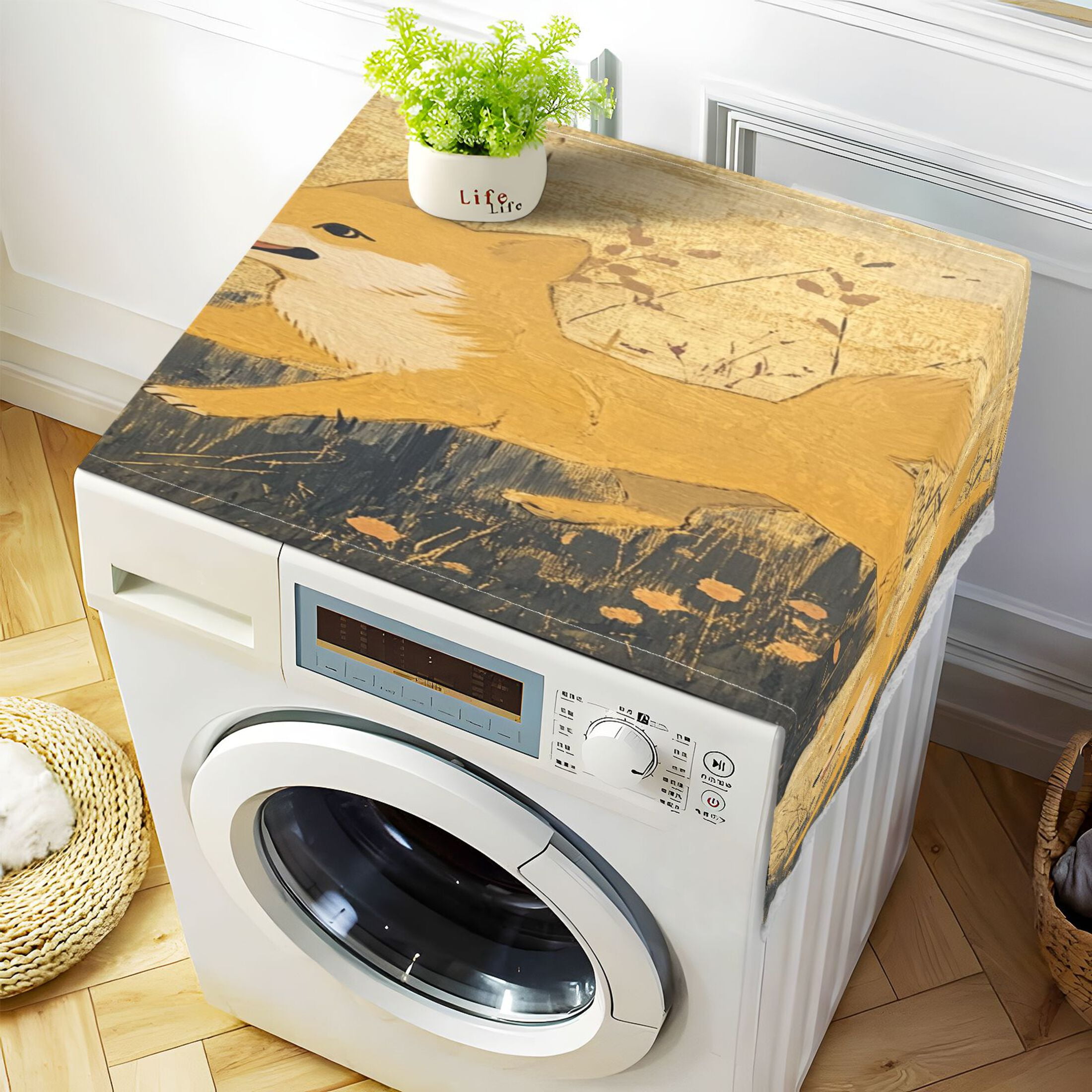Woodchuck Runs Happily Among The FlowersWasher and Dryer Covers Dust-Proof and Oil Resistant Fridge Cover with 4 Storage Pockets Washing Machine Top Cover for Laundry Kitchen Home 51.2 x 22 In