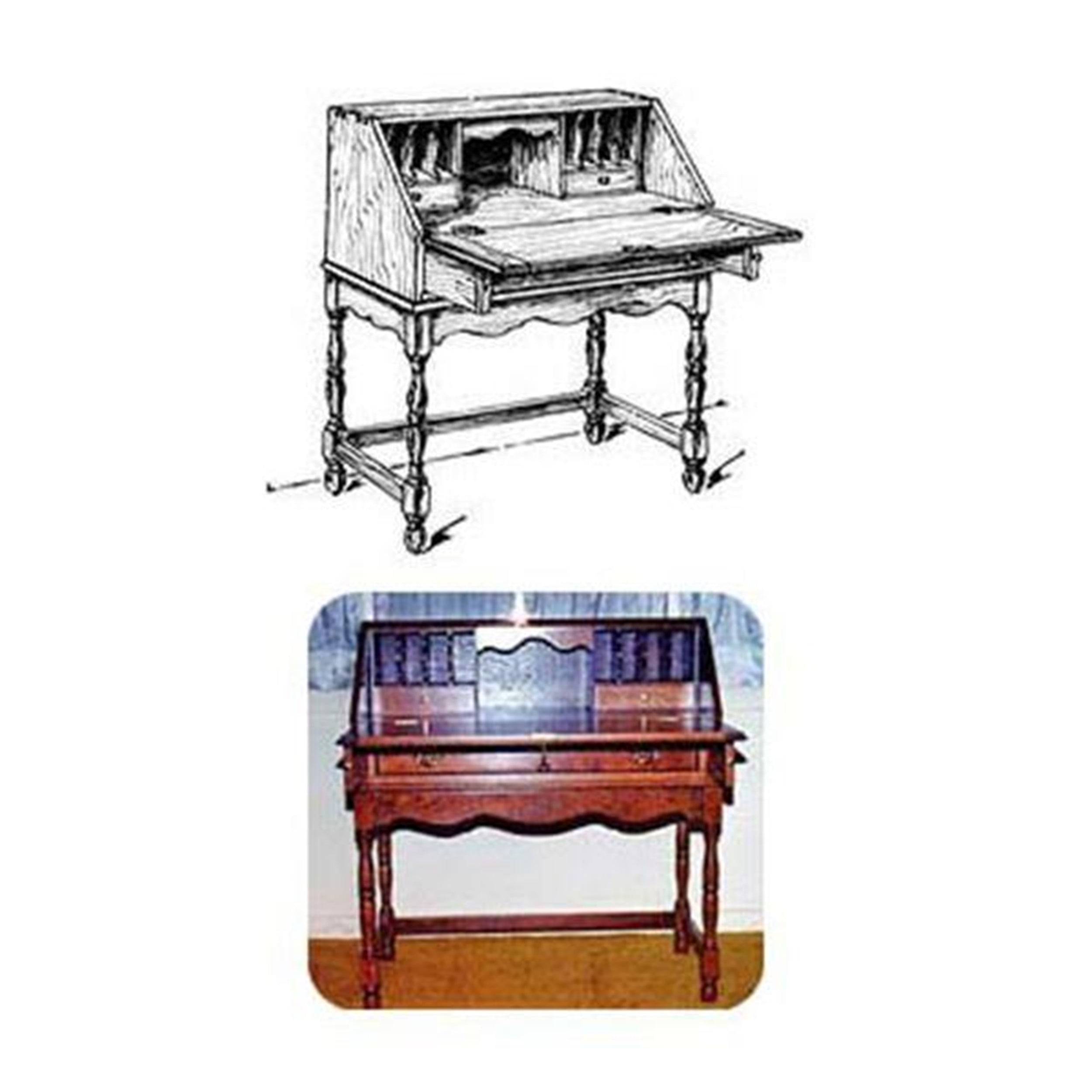 Woodcraft Project Paper Plan to Build Drop Front Desk with Spindle Legs - Material Not Included