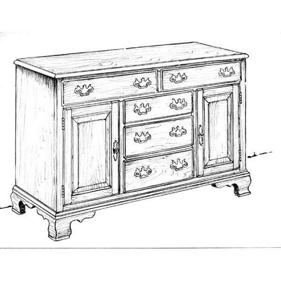 Woodcraft Project Paper Plan To Build Large Buffet - Material Not Included