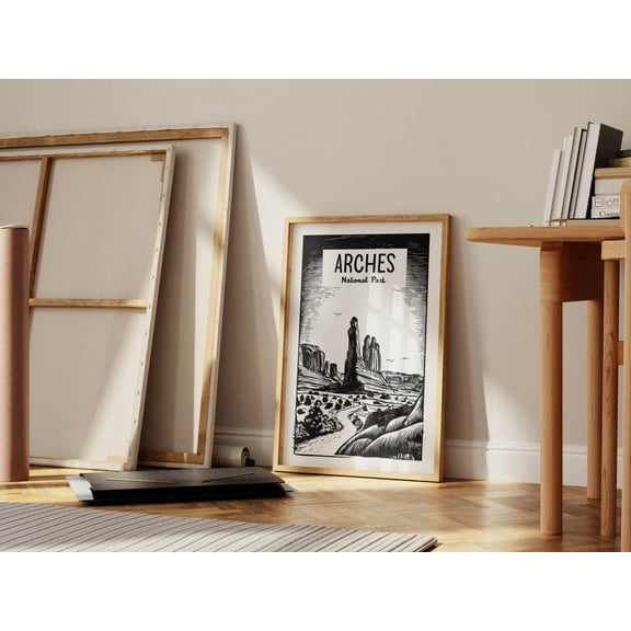 Woodcut Arches National Park Retro Travel Wall Art Decor Unframed Paper Print