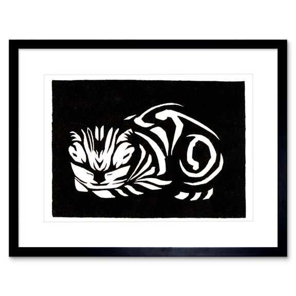 Woodcut Cat Julie De Graag Art Print Framed Poster Wall Decor 9x7 inch
