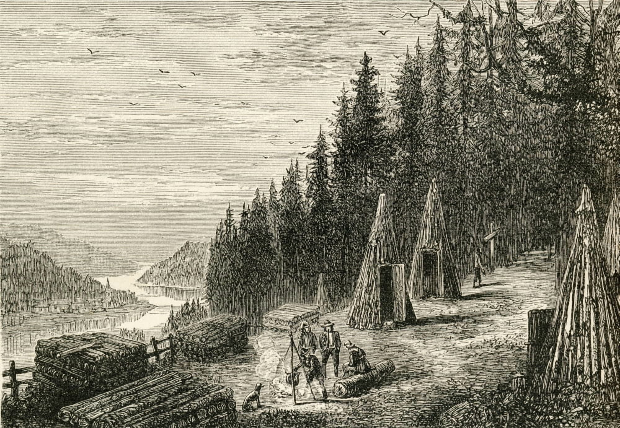 A Woodcutters Camp In The Ardennes France In The 19Th Century From French Pictures By The Rev Samuel G Green Published 1878 Canvas Art - Ken Welsh Design Pics (34 x 24)