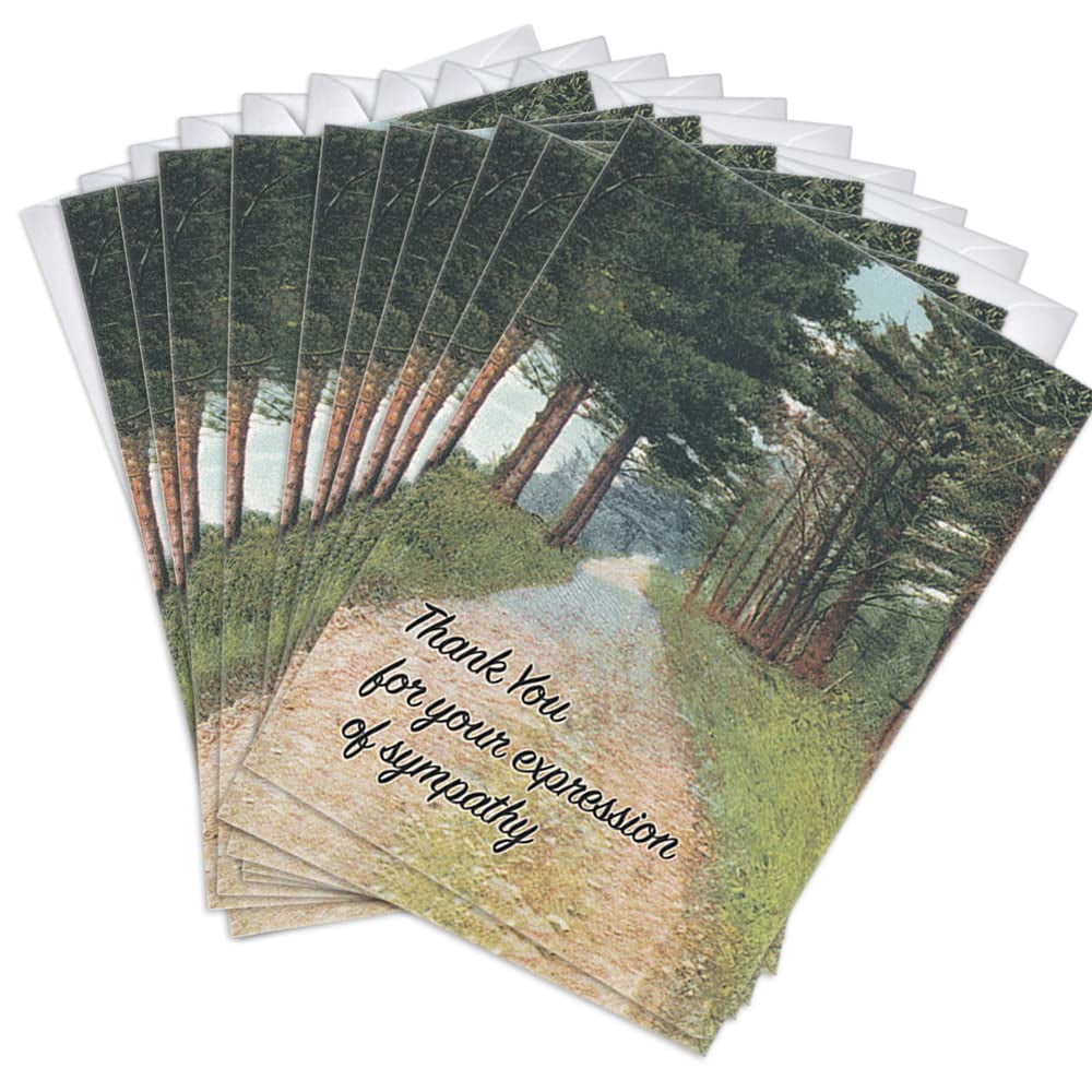 Wooded Path Funeral Sympathy Thank You Greeting Cards | 20 Pack Bulk Set (4X6)