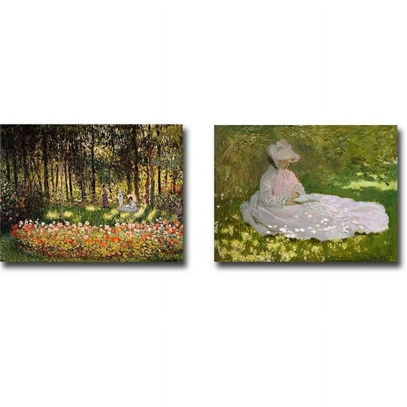 Wooded Scene & Springtime by Claude Monet 2-Piece Premium Gallery-Wrapped Canvas Giclee Art Set - 12 x 16 x 1.5 in.