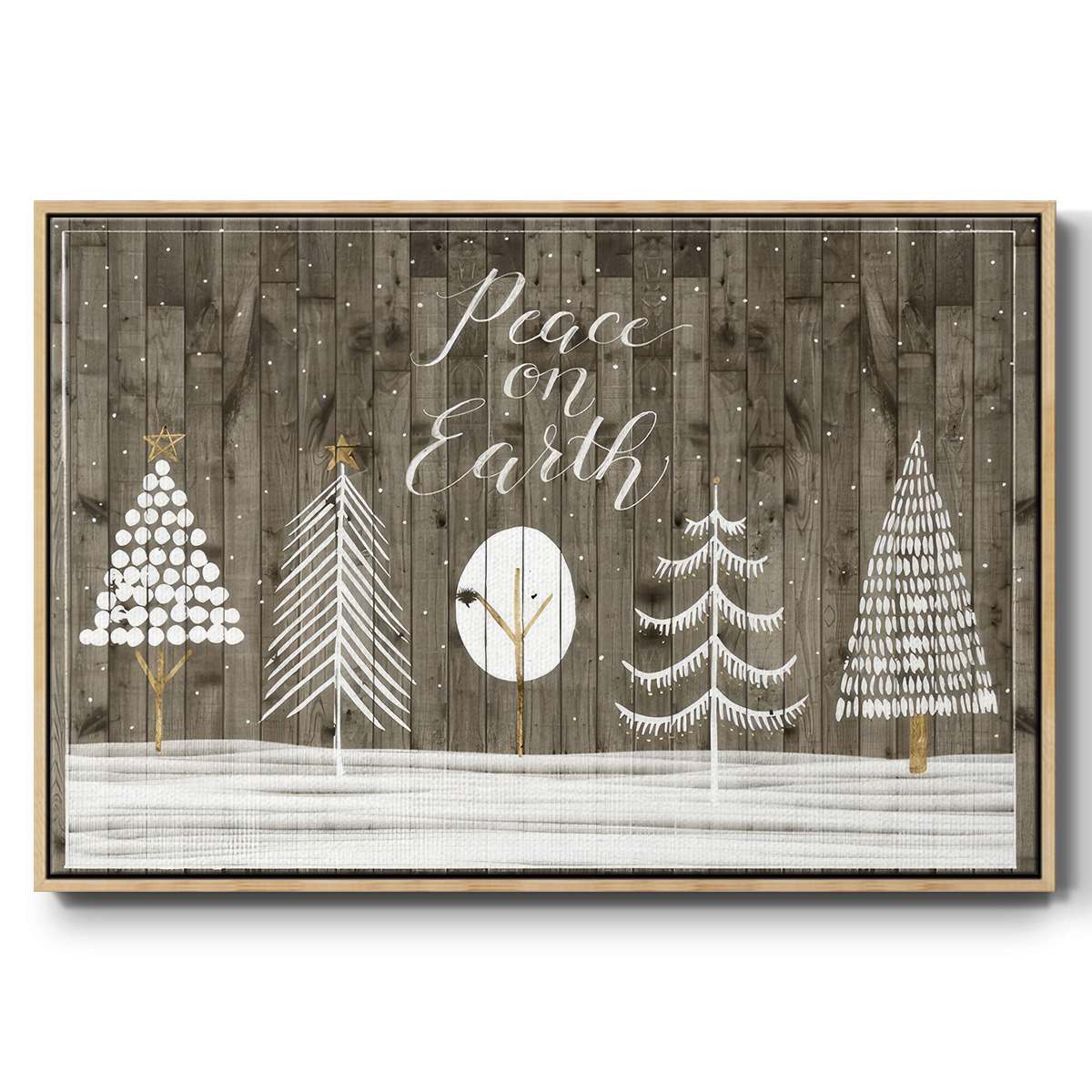 Wooded White Christmas Collection A - Framed Gallery Wrapped Holiday Canvas - 17 x 25 - Natural Wood Frame