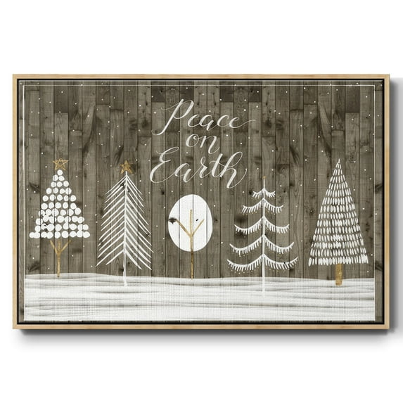 Wooded White Christmas Collection A - Framed Gallery Wrapped Holiday Canvas - 17 x 25 - Natural Wood Frame