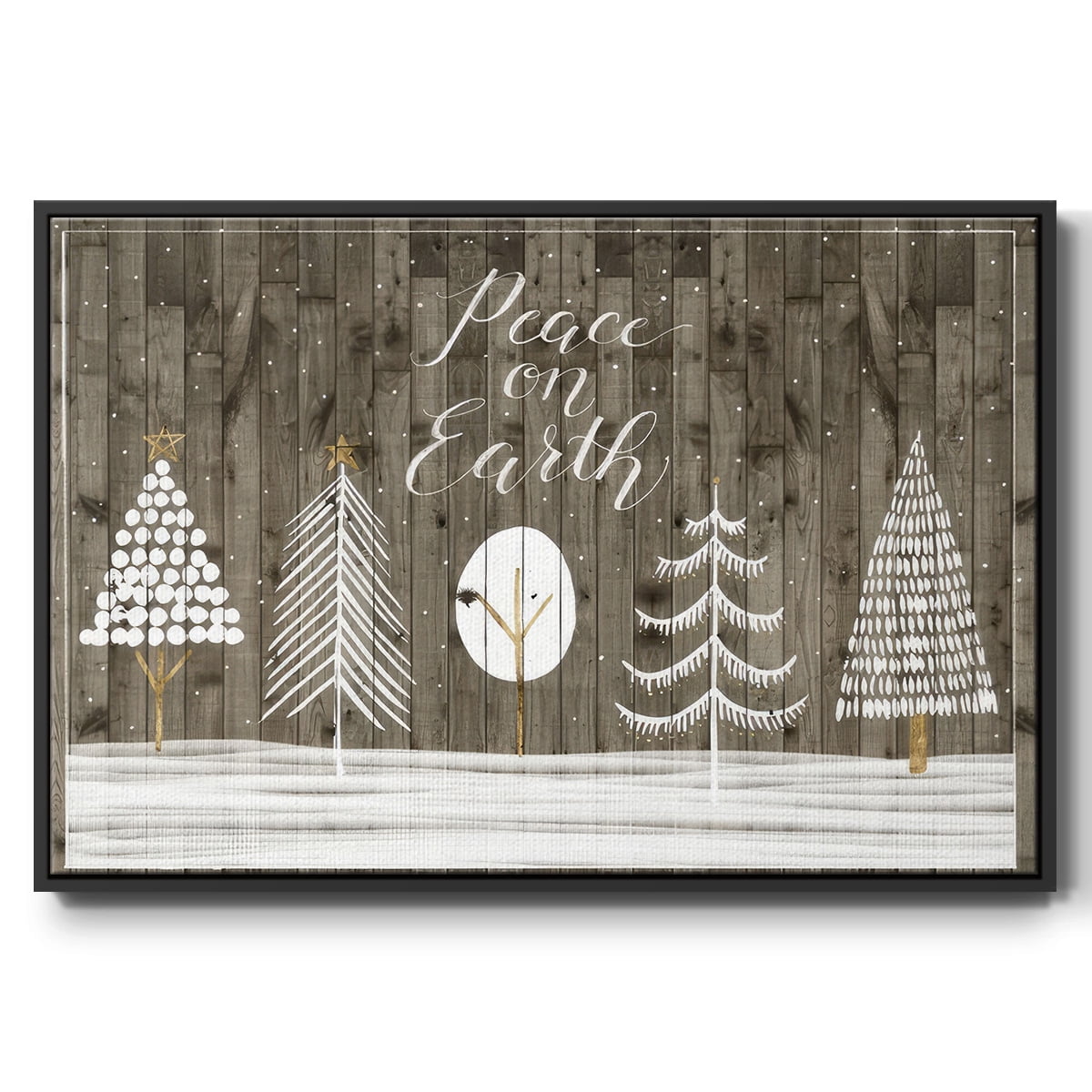 Wooded White Christmas Collection A - Framed Gallery Wrapped Holiday Canvas - 25 x 37 - Black Frame