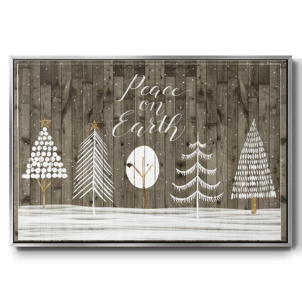 Wooded White Christmas Collection A - Framed Gallery Wrapped Holiday Canvas - 25 x 37 - Silver Frame
