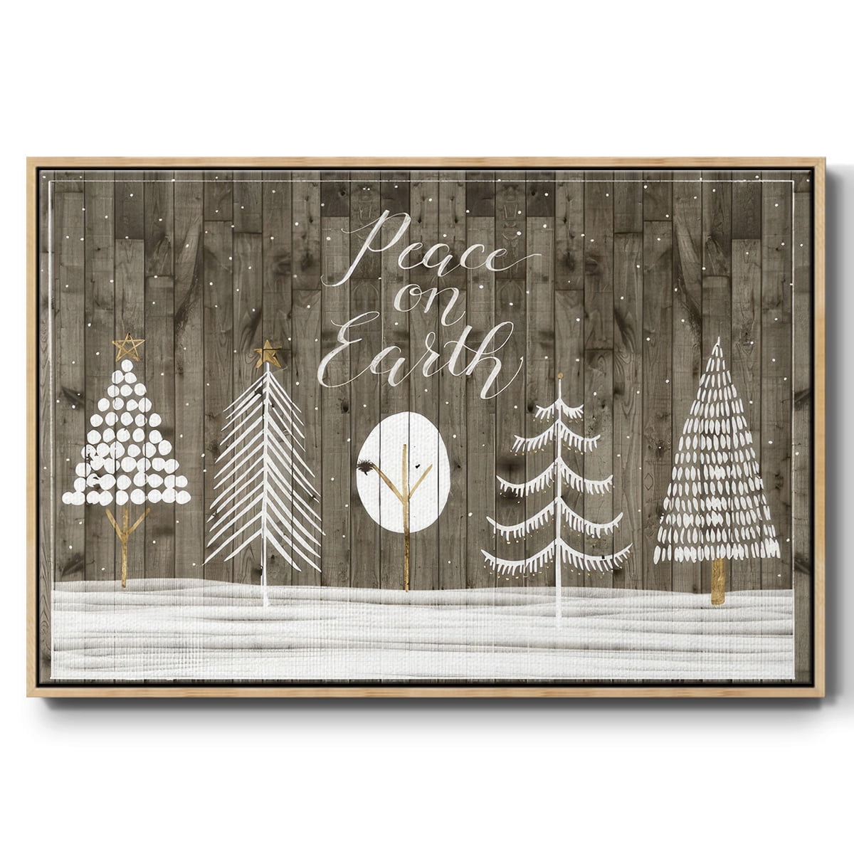 Wooded White Christmas Collection A - Framed Gallery Wrapped Holiday Canvas - 27 x 41 - Natural Wood Frame