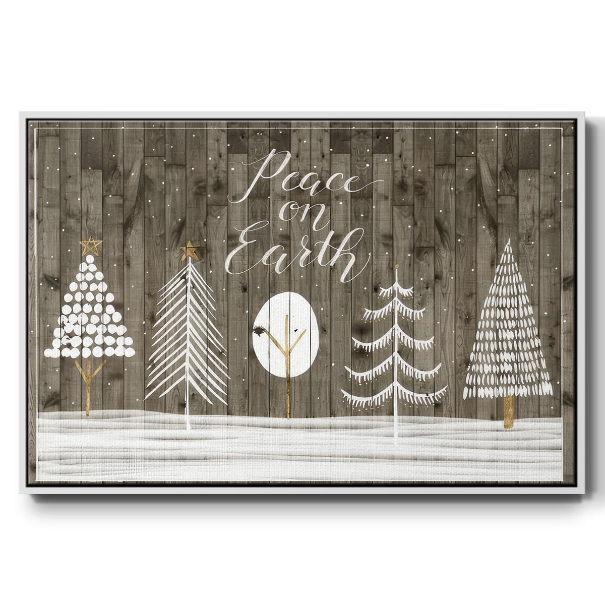 Wooded White Christmas Collection A - Framed Gallery Wrapped Holiday Canvas - 27 x 41 - White Frame