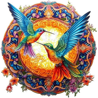 Woodemon Wooden Jigsaw Puzzles, Mandala Hummingbirds (401pcs-L-13.7* 14in) Wooden Puzzles for Adults and Kids, Unique Shape Animal Wooden Puzzle, Wood Puzzles Adults, Xmas Christmas Birthday Gifts