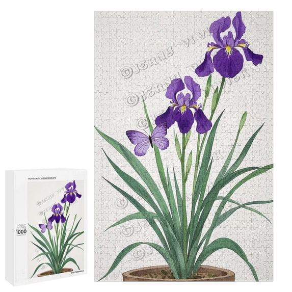 Wooden 1000 Piece Puzzle - Purple Iris, Perfect for Home Decor, Finished Size 20" x 30"