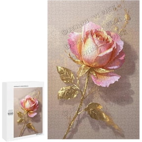 Wooden 1000 Piece Puzzle Rose Floral Design for Adults, Relaxing Puzzle, Romantic Couples Activity, Finished Size 20 x 30 Inches