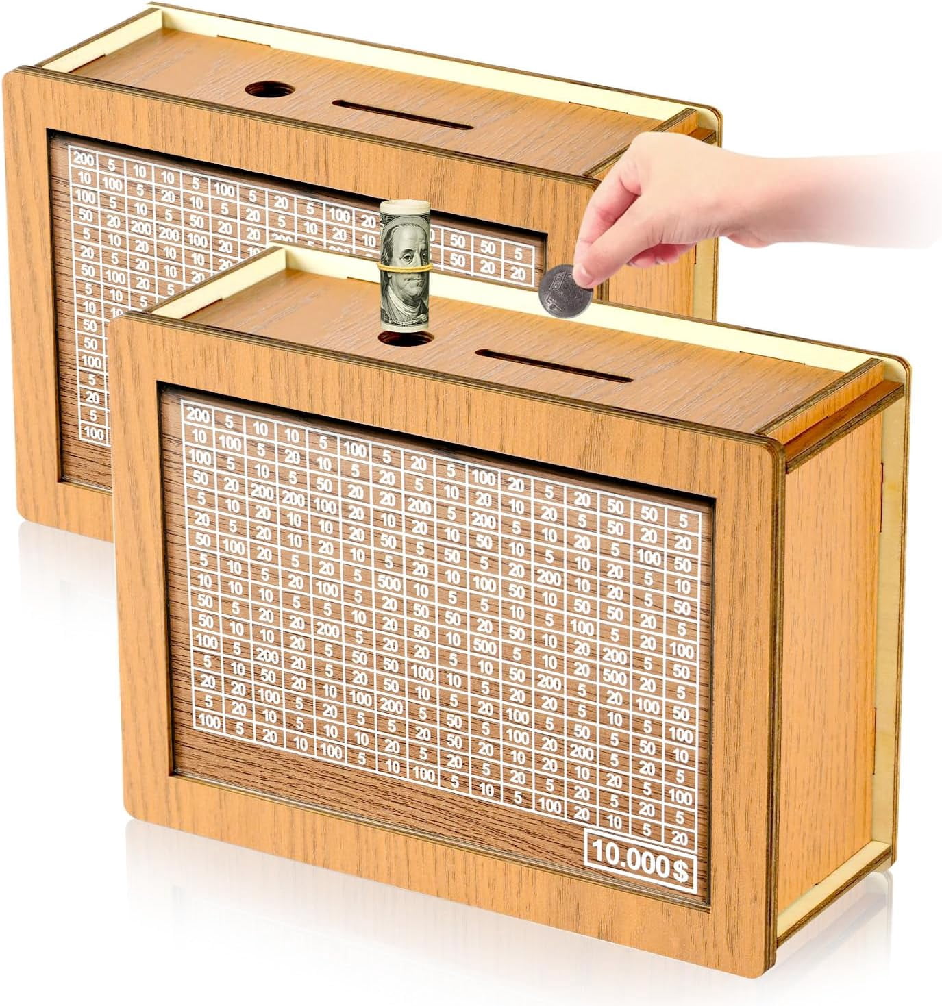Wooden 10000 Savings Challenge Box - Cash Box Money Saver with Digital ...