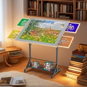Wooden 1500 Piece Puzzle Table with Drawer, 35"*27.17" Adjustable Puzzle Table, 360  Tilting Puzzle Table with Legs and Wheels, Rolling Puzzle Table, Adjustable Height and Angle, with Protective Cover