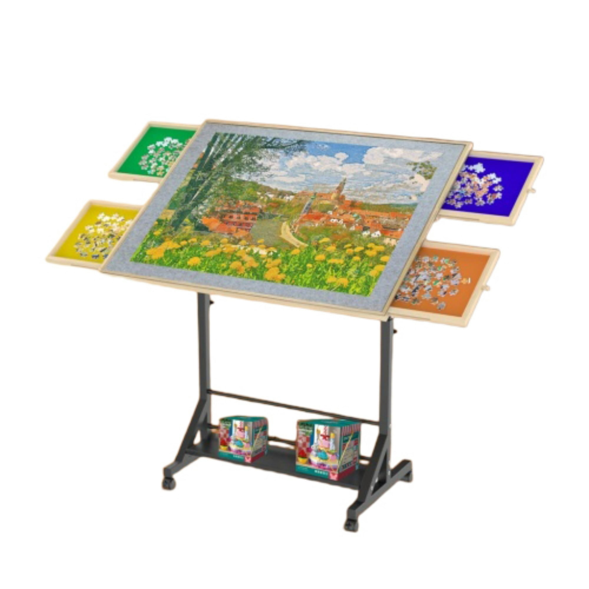 Rustic Adjustable Puzzle Table Wooden 1500 Piece Puzzle Table with Drawer,5-Tilting-Angle & Height ...