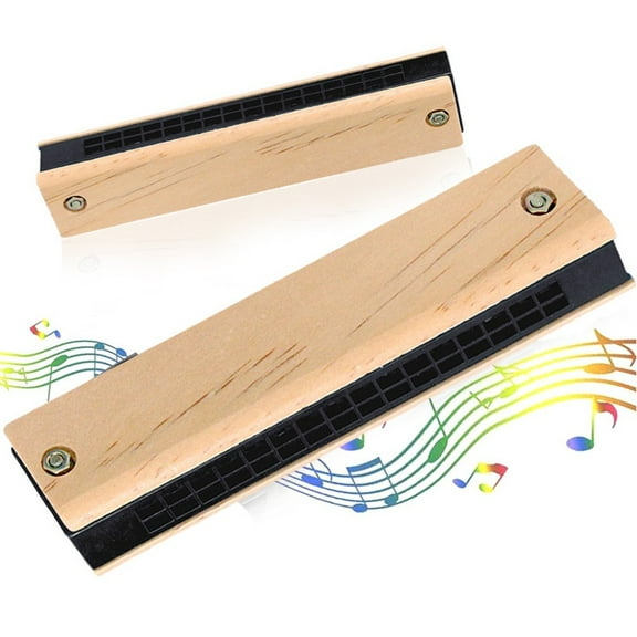 Wooden 16 Hole Harmonica for Kids - Compact Wind Musical Instrument with Clear Sound and Adorable Design