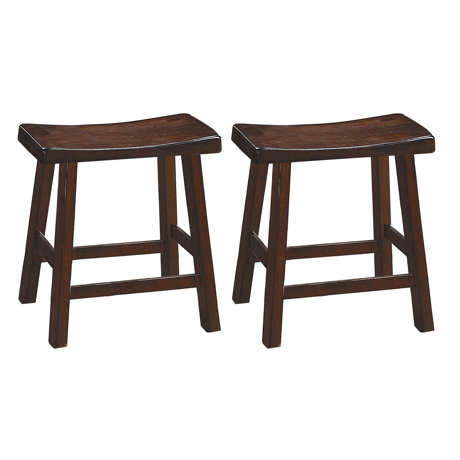 Warm Cherry Brown 18" Wooden Saddle Seat Counter Stools, Set of 2