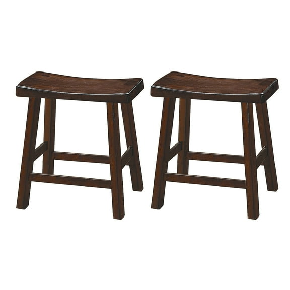 Wooden 18" Counter Height Stool with Saddle Seat, Distressed Cherry, Set Of 2 - Saltoro Sherpi