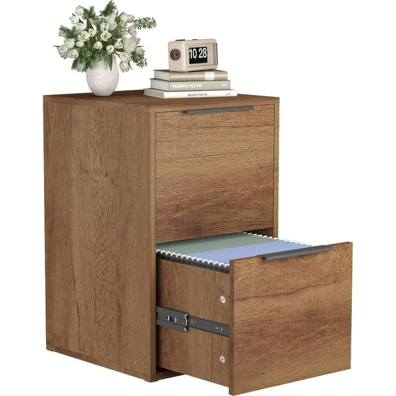 Wooden 2 Drawer File Cabinet, Wood Vertical Filing Cabinet Fits Hanging Files Letter Size for Home Office, Walnut