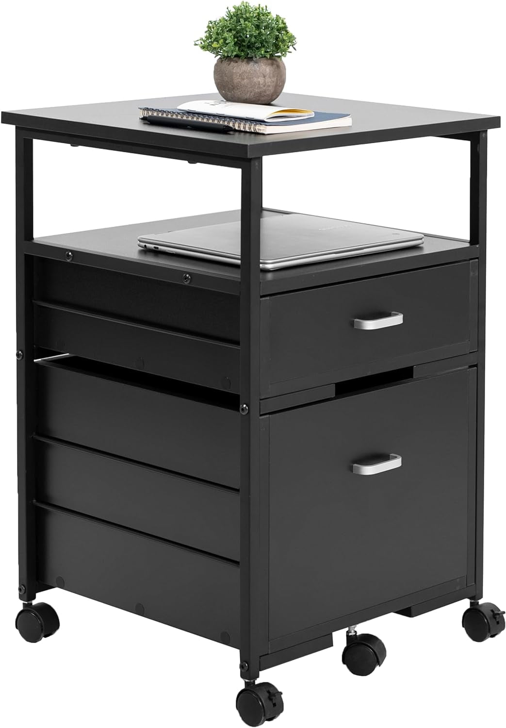 Wooden 2 Drawer Mobile Filing with AntiTipping Wheel, Storage