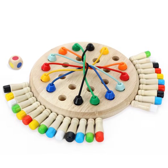 Wooden 2-In-1 Memory Chess and Rope Unwinding Challenge - Educational Board Game for Family Fun and Travel