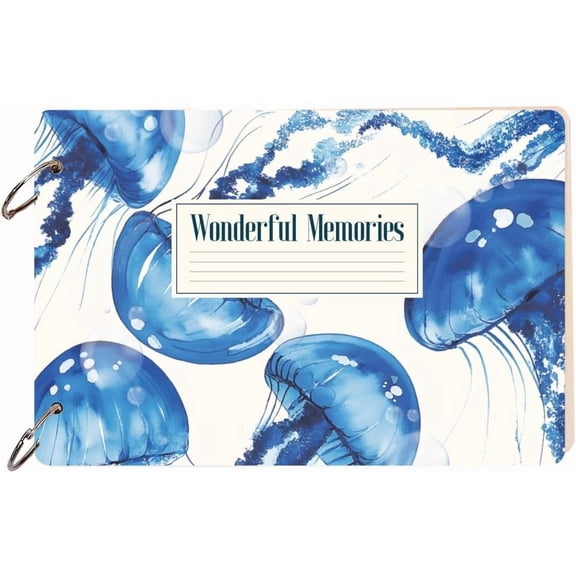 Wooden 2-Ring Loose Leaf Binder Postcard Phote Album Cover BurlyWood Jellyfish 160x240x2.5mm Hole: 5mm 2pcs/set