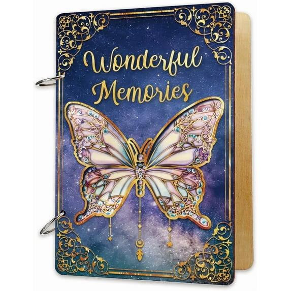 Wooden 2-Ring Loose Leaf Binder Postcard Phote Album Cover Butterfly 240x160x2.5mm Hole: 5mm 2pcs/set