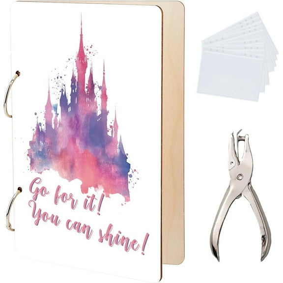 Wooden 2-Ring Loose Leaf Binder Postcard Phote Album Cover Castle 240x160x2.5mm Hole: 5mm 2pcs/set