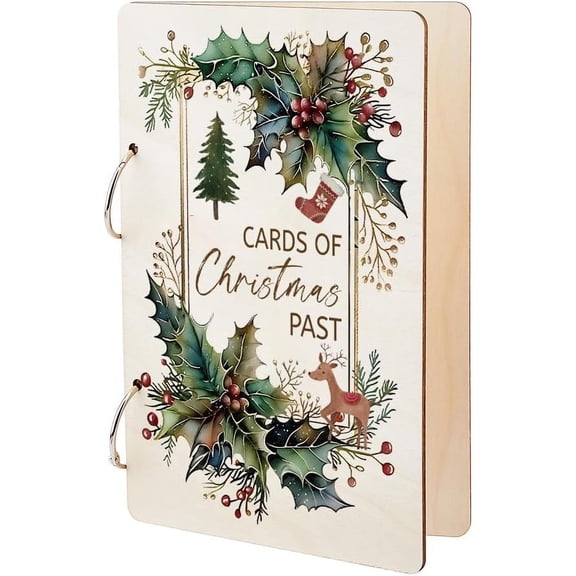 Wooden 2-Ring Loose Leaf Binder Postcard Phote Album Cover Christmas Tree 240x160x2.5mm Hole: 5mm 2pcs/set