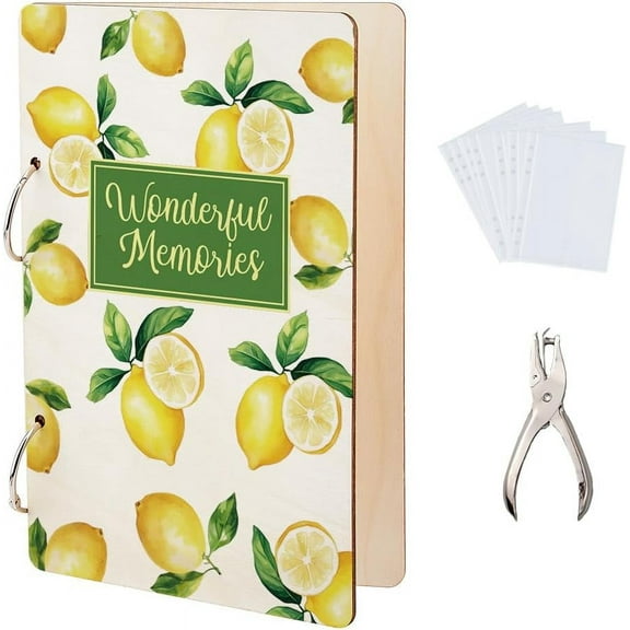 Wooden 2-Ring Loose Leaf Binder Postcard Phote Album Cover Lemon 240x160x2.5mm Hole: 5mm 2pcs/set