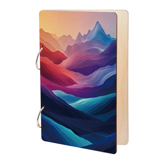 Wooden 2-Ring Loose Leaf Binder Postcard Phote Album Cover Mountain 240x160x2.5mm Hole: 5mm 2pcs/set 1set