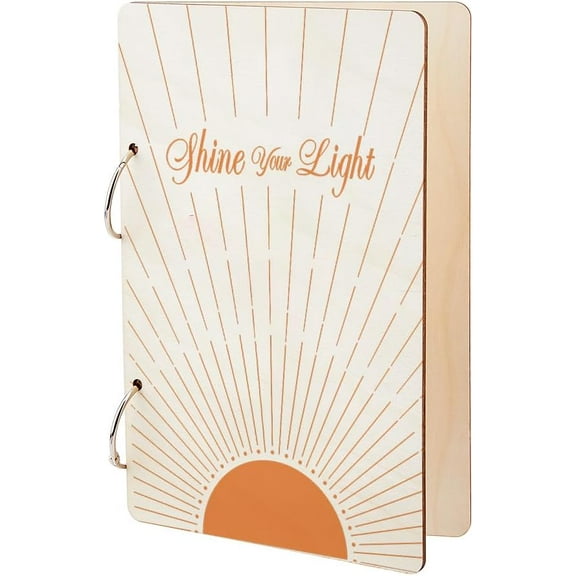 Wooden 2-Ring Loose Leaf Binder Postcard Phote Album Cover Sun 240x160x2.5mm Hole: 5mm 2pcs/set