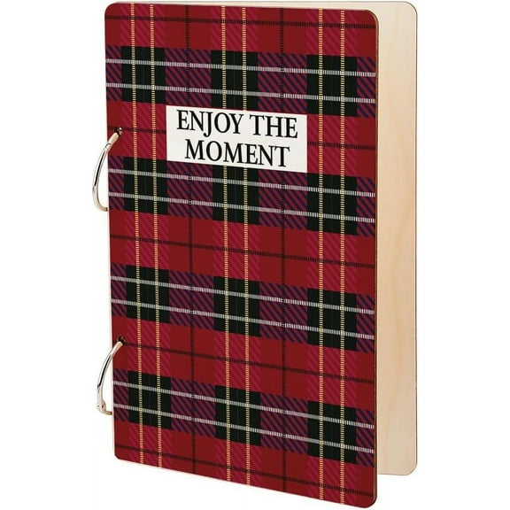 Wooden 2-Ring Loose Leaf Binder Postcard Phote Album Cover Tartan 240x160x2.5mm Hole: 5mm 2pcs/set