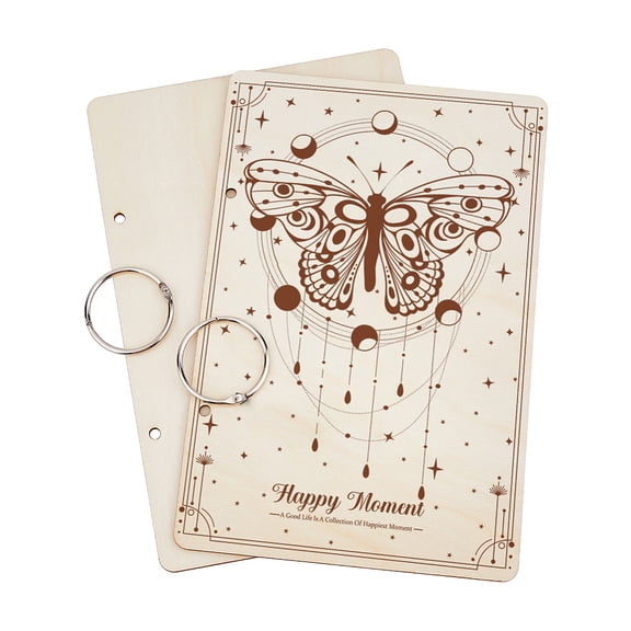 Wooden 2-Ring Loose Leaf Binder Postcard Phote Album Hole: 5mm 2pcs/set Wood Cover Butterfly 240x160x2.5mm