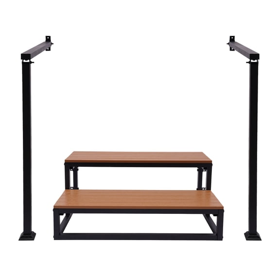 Wooden 2-Step Outdoor Stairs with Handrail, Freestanding & Wall Mount Mobile Porch Garage Steps, Dimension 31.5"L18.9"W13.8"H
