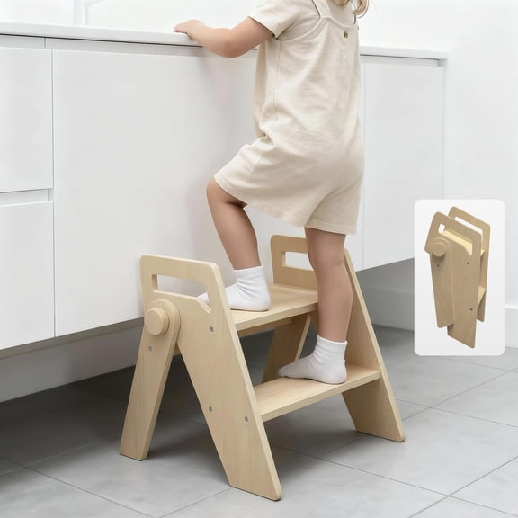 Wooden 2 Step Stool For Bathroom Foldable 2-step Toilet Potty Stepping Kitchen Bedroom