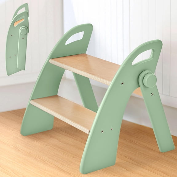 Wooden 2 Step Stool For Foldable 2-step With Non-slip Pads And Handles Bathroom Sink Potty Kitchen Helper Bedroom (green)