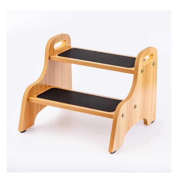 Wooden 2 Step Stools For Safe Non-slip Surface With Handles 350 Lbs Capacity Portable Stepping Stool Bathroom Kitchen And Bedroom (natural)