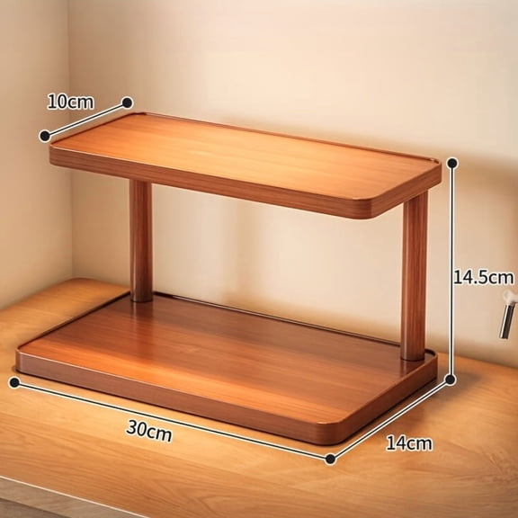 Wooden 2 Tier Kitchen Organizer Rack Countertop Storage Shelf with Handles for Spices Tea and Kitchen Items