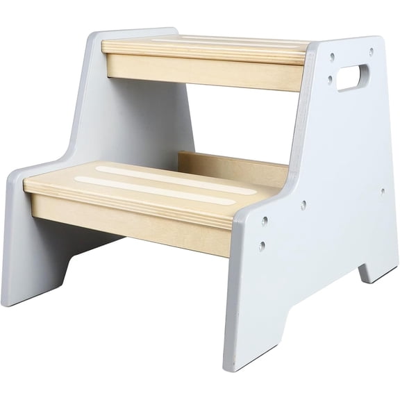 Wooden 2-Tier Step Stool for Toddlers, Non-Slip Kids Step Ladder with Carry Handles, Safety Sturdy Toddler Step Stool for Bathroom Sink, Kitchen Counter, Potty Training & Hand Washing