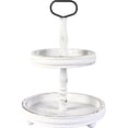 thumbnail image 1 of Wooden 2 Tiered Tray Stand with Metal Handle Round White Two Tier Tray for Home Kitchen Shelf Dinning Table Seasonal Holiday Decorations, 1 of 7