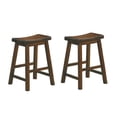 thumbnail image 1 of Wooden 24" Counter Height Stool with Saddle Seat, Distressed Cherry, Set Of 2- Saltoro Sherpi, 1 of 2