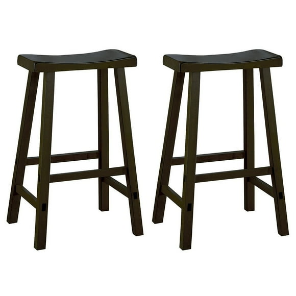 Wooden 29" Counter Height Stool with Saddle Seat, Black, Set Of 2 - Saltoro Sherpi
