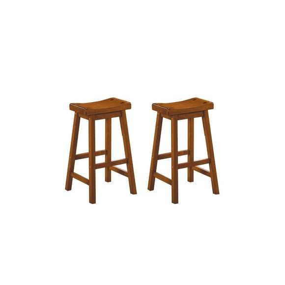 Wooden 29" Counter Height Stool with Saddle Seat, Oak Brown, Set Of 2 - Saltoro Sherpi