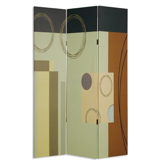 Wooden 3 Panel Canvas Room Divider with Geometric Pattern, Multicolor - Saltoro Sherpi