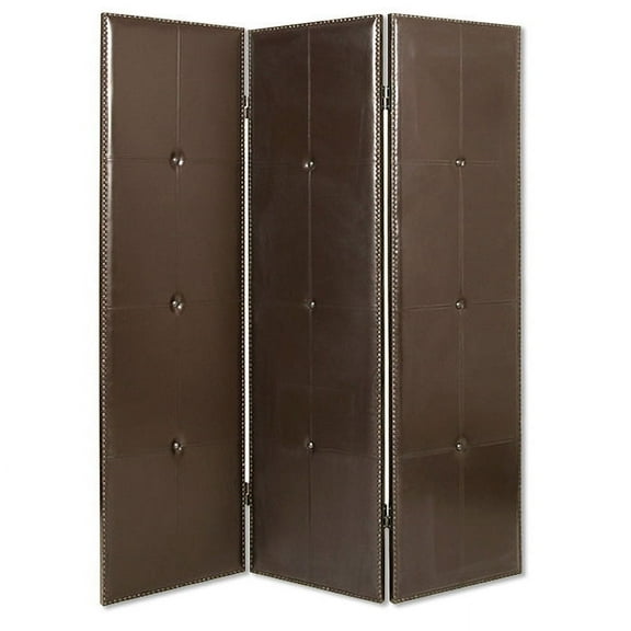Wooden 3 Panel Screen with Button Tufting and Antique Nailheads, Brown- Saltoro Sherpi
