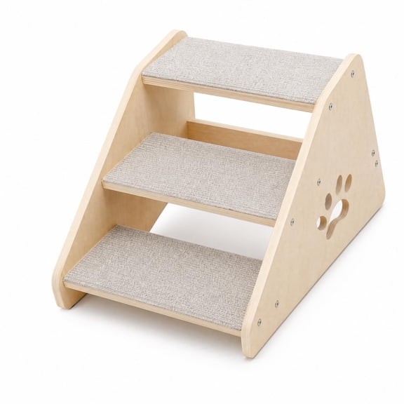 Wooden 3-Step Pet Stairs for Small Dogs & Cats – Non-Slip Steps – Soft Fabric Cover – Low Profile for Bed, Couch, Car – Adjustable Pet Ramp – Supports Up to 250 lb – Fixed 3-Step