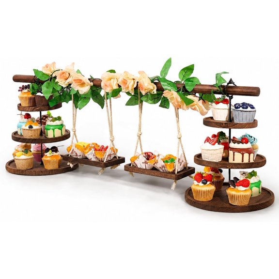 Wooden 3 Tier Cupcake Dessert Table Display Stand with Swing